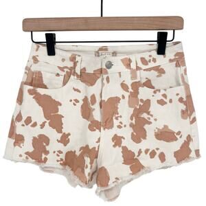 Altar'd State Brown Cream High Waisted Cow Print Cutoff Shorts Size S